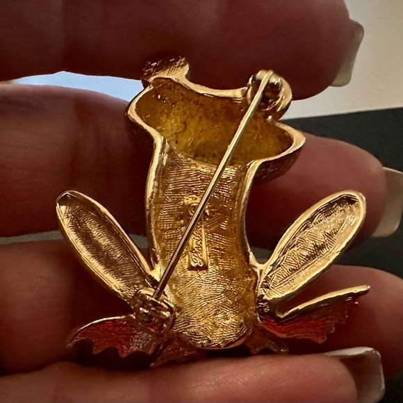 Gorgeous Piscitelli Vintage Pave Crystal Frog Brooch Pin Green Eyes - Picture 6 of 7